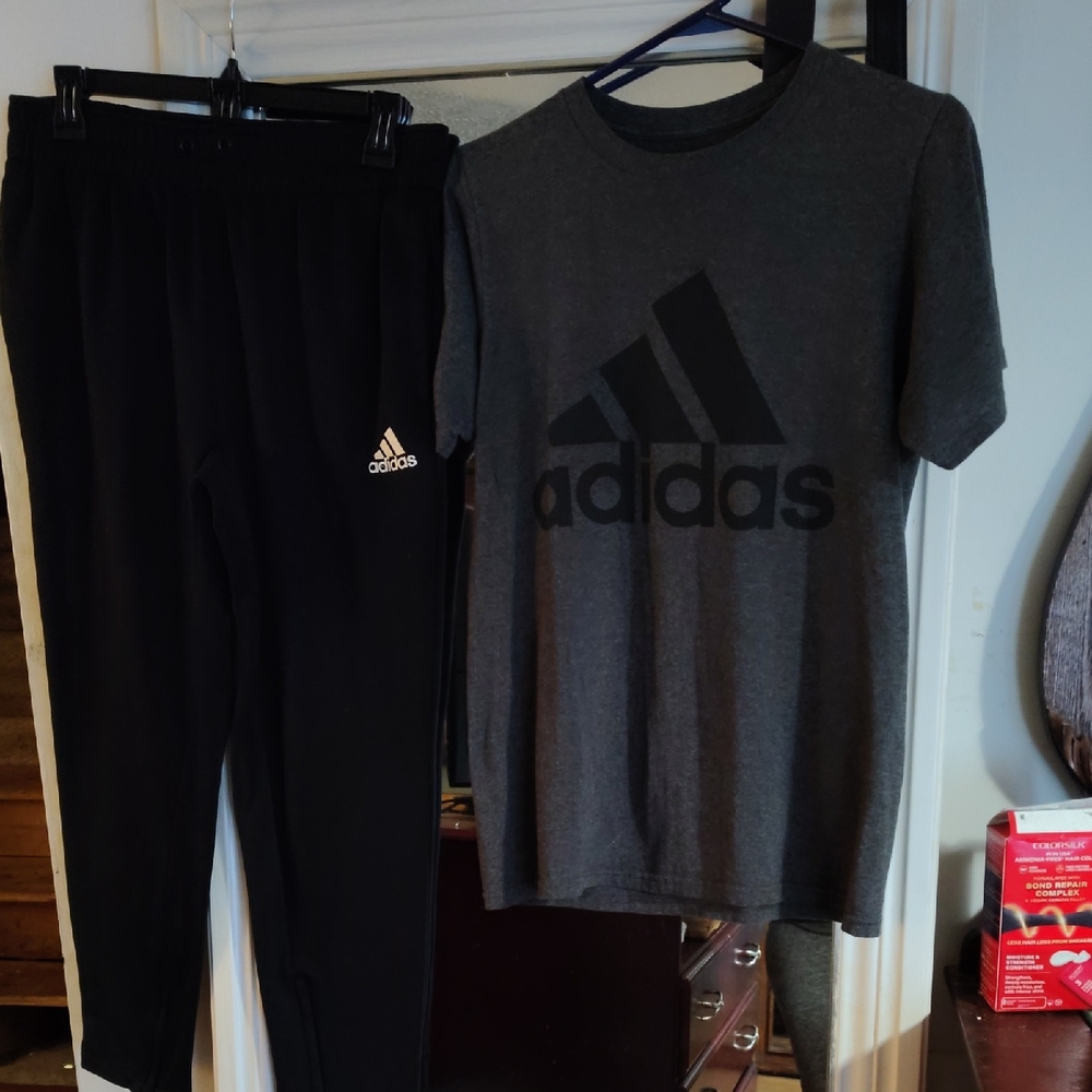 Adidas Charcoal and Black Logo Tee and Joggers